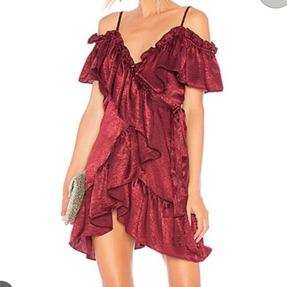 Misa Los Angeles Valerya off shoulder ruffle wrap dress in mauve XS - Picture 4 of 4